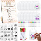 Panitay 100 Pcs DIY Baby Bibs Decorating Kit 50 White Bibs 25 Stencils 24 Markers 1 Baby Shower Game Sign by Panitay
