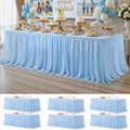 Wish Care 6 Pack Baby Blue Tulle Table Cloth for 8 Foot Rectangle Tables Wrinkle Free Stretch 8ft Light Blue Tablecloths Tutu Skirt Ruffle Fitted Table Cover for Birthday Baby Shower Party Tablecloth by WishCare