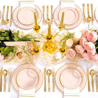 GATHER 700PCS Pink Plastic Plates 100 Guest with Gold Rim for Wedding Party - Image 3