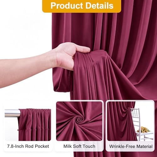 40FT x 15FT Wrinkle-Free Burgundy Backdrop Curtains for Wedding, 8 Panels Burgundy Fabric Photo Background Drapes for Wedding Reception, Birthday, Bridal & Baby Shower Decorations Photography - Image 5
