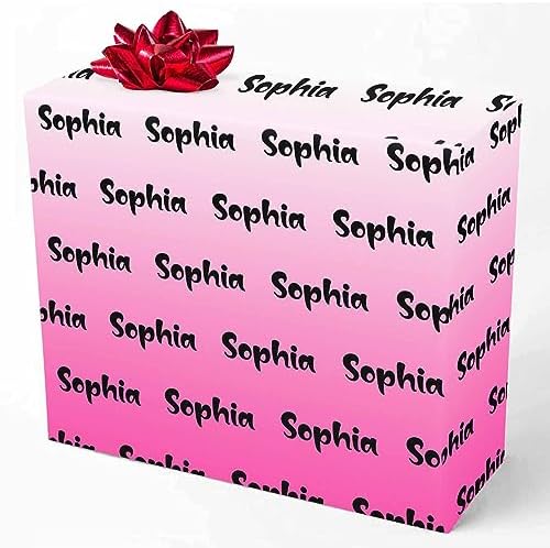 MyPupSocks Personalized Logo Wrapping Paper, Gradient White And Pink Custom Funny Name Wrapping Paper Roll for Boys Girls Baby Shower Anniversary Birthday Christmas Gift 58x23 Inch 5 Rolls by MyPupSocks