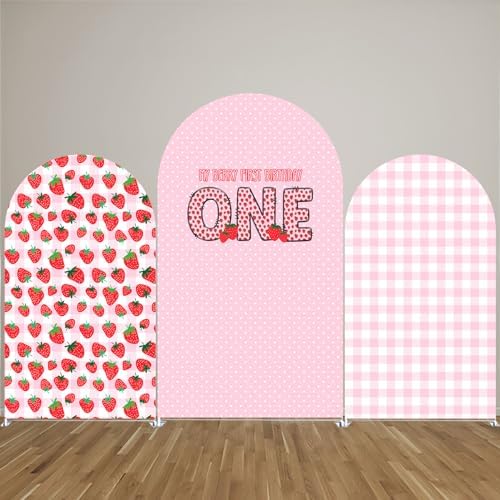 Strawberry Arch Covers Stretchy Backdrop Photo Booth Background Arched Backdrop Cover Stretchy Cover for Party Decoration Round Top Frame Spandex Cover (GX-2668,7.2x4ft) - Image 3