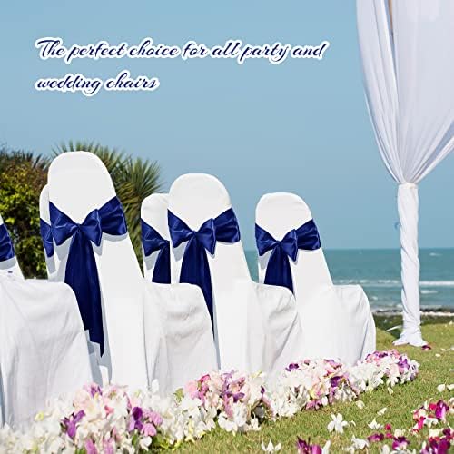 XunYee 80 Pack Satin Chair Sashes for Wedding Chair Decoration Chair Cover Bow Ties Sash for Engagements Graduations Events Banquet Parties Supplies (Royal Blue) - Image 6