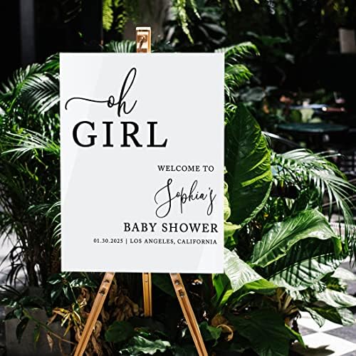 Andaz Press 16"x20" White Acrylic Personalized Baby Shower Welcome Sign, Gender Neutral Large Custom Sign for Easel Stand, Oh Girl Baby Shower Decorations - Image 3