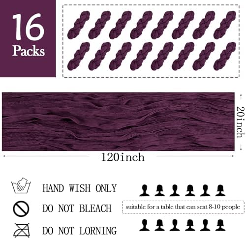 16 Pack Dark Purple Cheesecloth Table Runner 20 x 120 inch Gauze Table Runners 10 FT Long,Semi Sheer Boho Cheese Cloth Fabric Table Runner Bulk for Party,Wedding,Baby Shower,Bridal Shower Decoration - Image 2