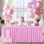 Pink Polyester Table Clothes for 8 Foot Rectangle Tables, Wrinkle Free Fitted Table Cover 8ft Stretch Tablecloths with Skirt for Parties Weddings Birthday Banquet Baby Shower - Image 4