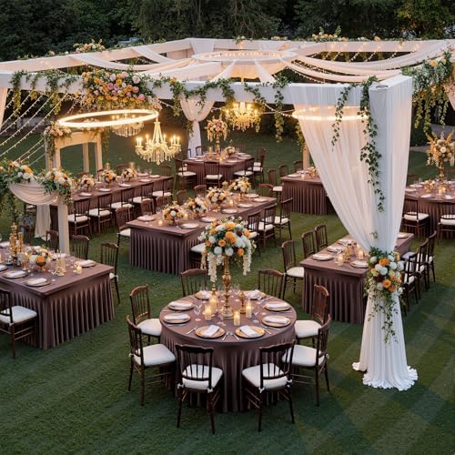 6 Pack Brown Spandex Round Tablecloths for 60 inch Table, Wrinkle Free Stretchy 120inch Fitted 5FT Round Table Cover Cloths with Skirt for Wedding Party Dining Banquet - Image 5