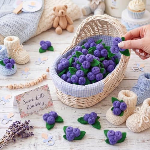 Moukeren 36 Pcs Blueberry Baby Shower Decorations Artificial Fake Felt Blueberry Birthday Decoration a Berry Sweet Baby is on The Way Supplies for Babys Shower Decor - Image 3