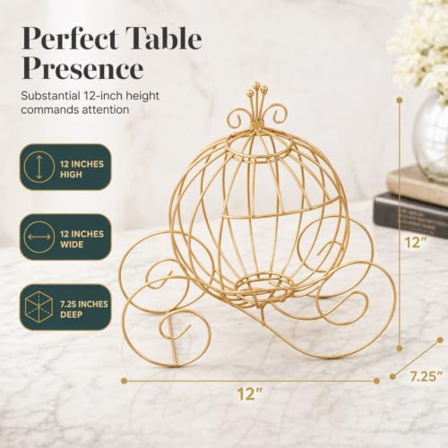 Gold Wire Cinderella Coach Carriage Centerpiece, 12" - Image 2