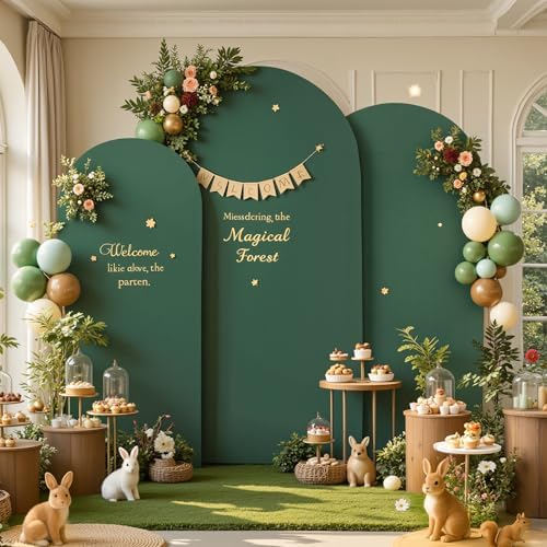 Hunter Green Arch Backdrop Cover 7.2ft 6.6ft 6ft Arch Cover Set of 3 Arch Covers Stretchy Backdrop for Wedding Party Baby Shower Birthday Photography Spandex Arch Stand Covers Backdrop Curtains Decor - Image 3