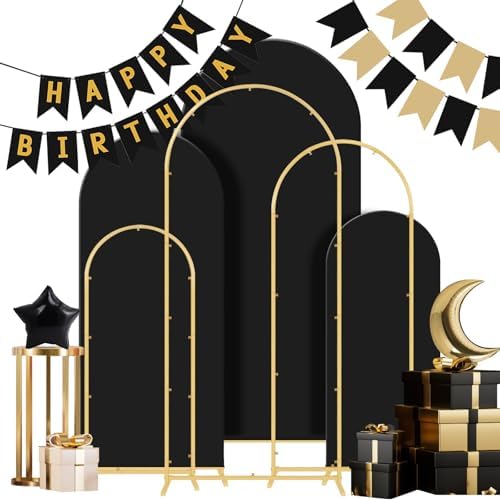 Gawicpy Wedding Arch Backdrop Stand Set Metal Arch Backdrop Stand with Wedding Arch Cover, Wedding Balloon Arch Backdrop Stand for Birthday, Baby Shower, Anniversary (Black, 4FT+5FT+6FT) by Gawicpy