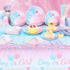 Funnymoom 452 Pcs Gender Reveal Party Supplies for 50 Guests, Pink and Blue Gender Reveal Paper Plates Napkins Cups Tablecloth Cutlery Straws Disposable Tableware for Baby Shower Party Decoration - Image 6