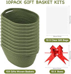 10PACK Baskets for Gifts Empty, 12"x 8"x 5" Woven Gift Baskets with Gift Bags and Bows, Empty Gift Baskets for Christmas, Baby Gift Basket for Nursery, Shelf Small Storage Basket with Handles, Green - Image 2
