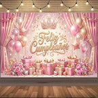 Feliz Cumpleaños Backdrop Pink Gold Balloon Crown Rose Gift Curtain Photo Background Banner for Women Girls Happy Birthday Party Photoshoot 12X10ft by Viajar