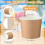 Honeydak 200 Pcs Kraft Paper Ice Cream Cups Disposable Dessert Bowls for Hot or Cold Food Brown Paper Snack Containers for Sundae, Frozen Yogurt, Soup Baby Shower Party Supplies (11 oz,Brown) - Image 2