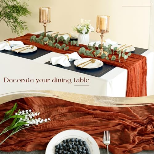 Sioloc Terracotta Table Cloth Cheesecloth Table Runner 10ft Rustic for Tea Wedding Party Baby Bridal Centerpiece Fall Decor for Home Halloween Thanksgiving - Image 4