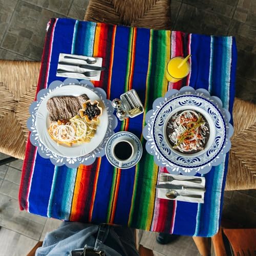 100 Pcs Blue Talavera Mexican Paper Placemats 13.5 Inch Cielito Lindo Party Decoration Disposable Scalloped Platos De Barro Mexicanos Paper Table Mat for Fiesta Wedding Baby Shower Party Decor - Image 7