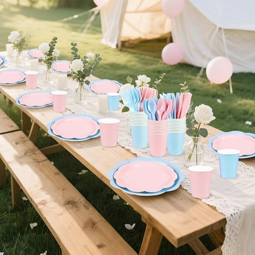 400 Pcs Baby Gender Reveal Plates and Napkins, Pink Blue Party Tableware - Image 5
