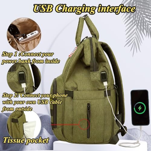 Diaper Bag Backpack for Dad and Mom with USB Charging Port Stroller Straps and Insulated Pocket,army military Travel Nappy Backpack for Daddy/Mommy (Green) - Image 5