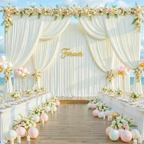 50ft x 10ft Wrinkle Free Ivory Wedding Backdrop Curtains for Party Bridal Shower Reception Decorations Ivory Fabric Curtain Backdrops Drapes for Photography Baby Shower Birthday Background - Image 2