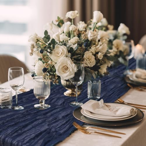 8 Pack Navy Blue Cheesecloth Table Runner 120 Inch Boho Wedding Decor - Image 6