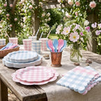 Pink and Blue Gingham Dinnerware Set, 350 Pcs, Serves 50 - Image 3