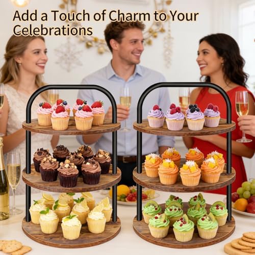 Cupcake Stand, Wooden Cupcake Stand for 100 Cupcakes 3 Tier Large Dessert Table Display Set Cupcake Tower Tiered Tray Stand Serving Tray for Party Supplies Vendor Display Farmhouse Decor - Image 3