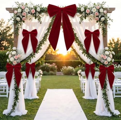 Crowye Giant Christmas Velvet Bow Set 7 Pcs Burgundy Decorative Ribbon Bows - Image 7