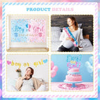 170 PCs Baby Boxes Gender Reveal Decorations, Hombae Boy or Girl Gender Reveal Decorations What Will Baby Be Backdrop Balloon Garland Banner Tablecloth Cake Cupcake Topper Cutout Poster Sash Pink Blue - Image 4