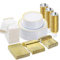BESTVIP 350 PCS Disposable White and Gold Plastic Plates for 50 Guests by Bestvip