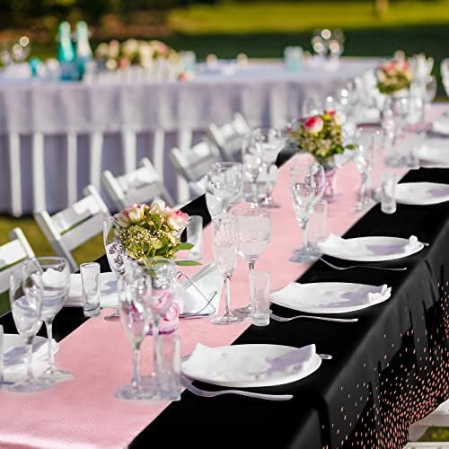 Tudomro 16 Pack Black and Rose Gold Plastic Tablecloths Satin Runner Set - Image 6