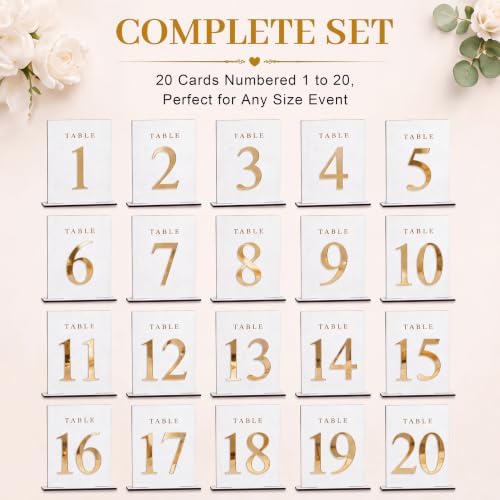 Geelin 20 Pcs Wooden Wedding Table Numbers 1-20 with Stands, White - Image 4
