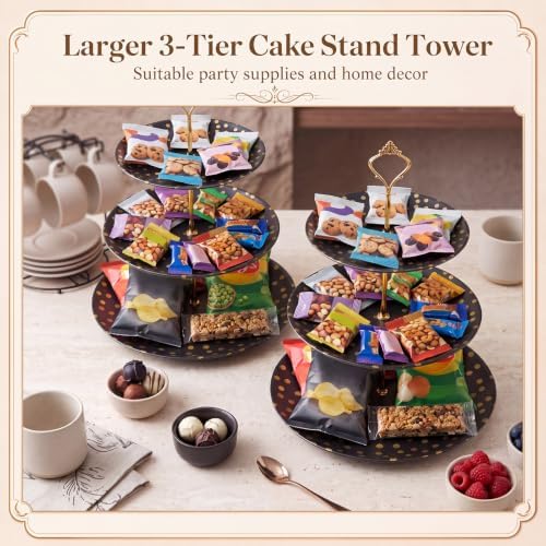 Thenshop 2 Pcs 3-tier Cupcake Stand Melamine 12" 10" 8" Serving Tray, Black - Image 7