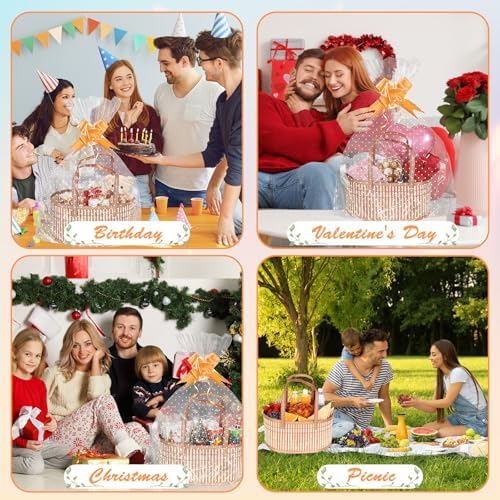 LuxDuo Father's Day 4 Set Foldable Baskets for Gifts Empty, Large Reusable Woven Bamboo Gift Basket Kit with Handle Wrap Bag Gold Bow for Mother's Day Baby Shower Birthday Wrapping, 12 Gift Cards - Image 5