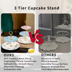 3 Tier Cupcake Stand, Bone China Tiered Tray Stand, Floral Dessert Cake Stand, 3 Tier Serving Tray with Gold Rod and Gold Trim, Porcelain Cupcake Tower Stand for Tea Party Birthday Party - Image 5