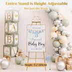 Novabright 39"-47" Baby Shower Adjustable Gold Easel Stand Wedding Welcome Sign Heavy Duty Metal Easel with 4 Display Modes 360° Rotating Hooks 4-tier Adjustable Display Stand, Art, Poster - Image 2