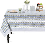 Ridhi Blue Meadow Vine Hand Block Print Cotton Tablecloth 102 x 48 Inch by Ridhi