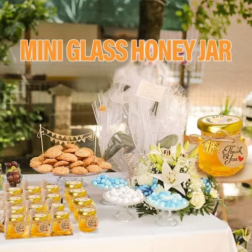 GIVAMEIHF Mini Glass Honey jars-1.5 oz,60pcs Hexagon Honey Jars with Wood Dipper,Stickers,Bee Pendants,Tags,Rope,Small Honey Jars with Lids,Perfect for Wedding Favors,Jams,Baby Shower,Party Favors - Image 3