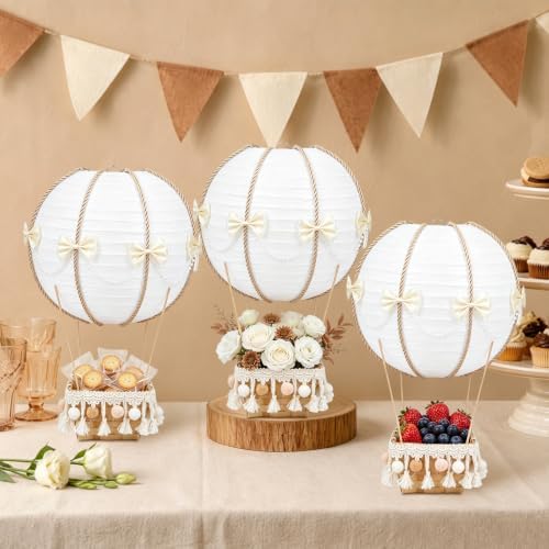 Serencatcher Hot Air Balloon Table Centerpieces 6 Sets DIY Hot Air Balloon Paper Lanterns Craft Kit with Baskets Bows Pearl Chain for Neutral Baby Shower Wedding Birthday Bridal Shower Party Decor - Image 4