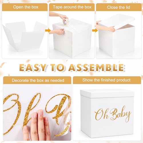 VercanMonth 28in Extra Large Baby Shower Box with Big Bear Foil Balloon and 12in Blue Brown Gold Balloon Set Jumbo Giant Gift Box Decoration Kit with Baby Stickers - Image 3