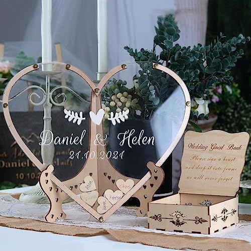 Wedding Guest Book Alternative,with Box and Small Hearts,Personalized Heart Drop Guest Sign for Rustic Wedding Decorations,Anniversary and Birthday(style3, Heart) - Image 5