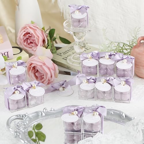 ACITHGL 30 Sets Fully Assembled Small Bubble Candle Party Favors for Guests Bulk Bridal Showers Favors Candles with Stylish Ribbons Thank You Cards Gifts (Shimmering Purple) - Image 6