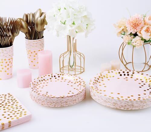 JOLLY PARTY Pink and Gold Paper Plates 350 PCS Disposable Dinnerware Set - Image 7
