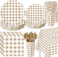 Funnymoom 452 Pcs Brown Gingham Party Supply for 50, Beige Plates Napkins by Funnymoom