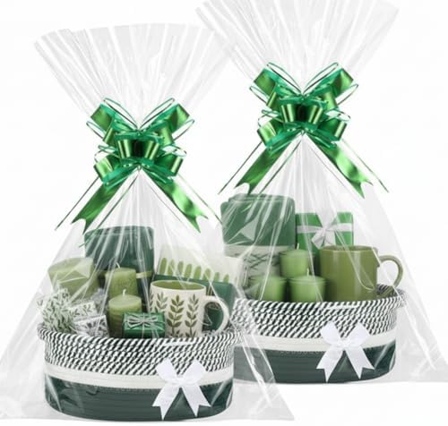 Colingmill 2 Pack 12''x8''x5'' Woven Gift Basket Empty,White, Green by Colingmill