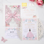 50pcs Pink Quinceanera Invitations Wedding Invites with Butterfly Ribbons - Image 7