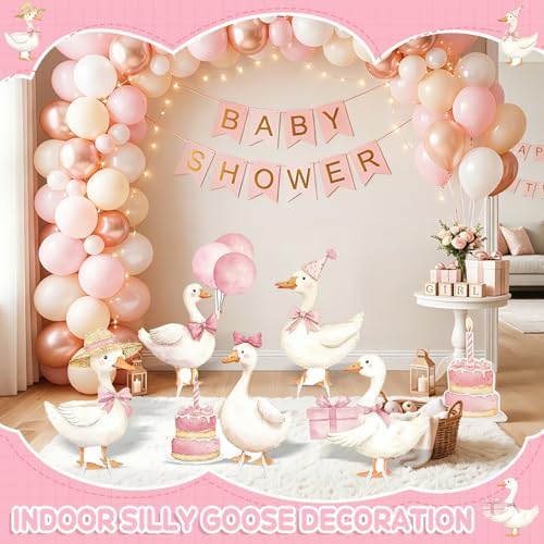 5Pcs Silly Goose Baby Shower Decorations, Pink Large Goose Cardboard Cutout Standup, Geese Birthday Party Sign for Photo Booth Props Backdrop Garden Entrance Decor Cartoon Party Supplies - Image 2