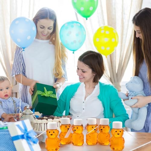 Funnymoom 96 Sets 2 oz Plastic Honey Bear Bottle Bear Shape Clear Empty Honey Jar 96 Tags 2 Rolls Jute Rope Honey Containers Empty Honey Dispenser for Baby Shower Party Favors Gifts (White Lid) - Image 6