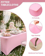 Fixwal 3 Pack 8FT Pink Birthday Tablecloth Spandex Fitted Table Cover - Image 4