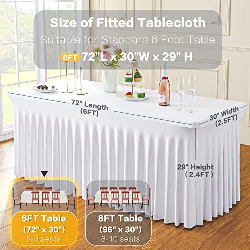 6 Pack Spandex White Table Clothes for 6 Foot Rectangle Tables, Wrinkle Free Stretch Table Cloths 6ft Fitted Tablecover Desk Skirt for Birthday Parties Wedding Banquet Baby Shower - Image 5